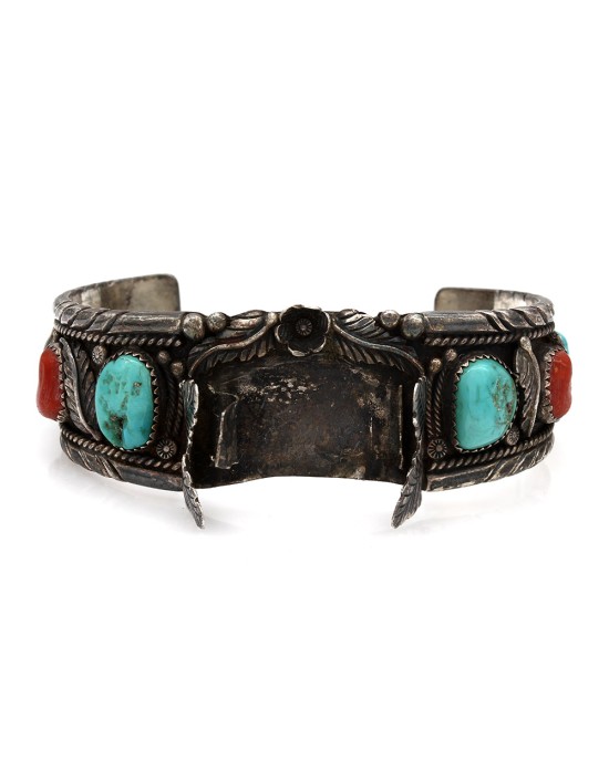 Vintage Navajo Sterling Silver Turquoise Watch Cuff Bracelet signed J. TSO
